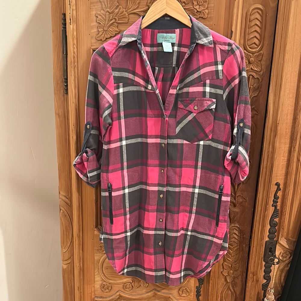 Tasha Pollizzi Pink/Grey/ Black Plaid Button-Up Shirt